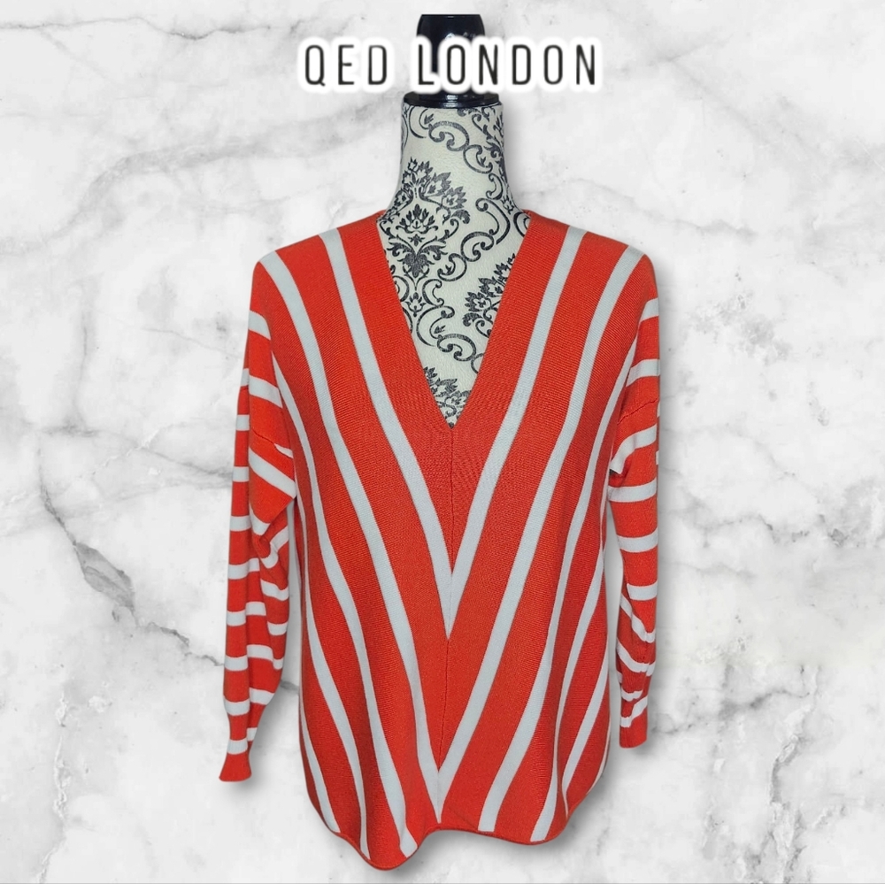 QED LONDON Orange & White Striped Sweater - Small
